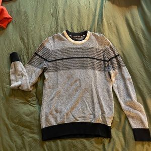 Michael Kors Black/Gray Wool Blend Striped Sweater Size M